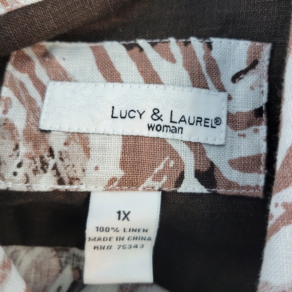 Lucy & Laurel Womens 100% Linen Animal Print Shacket Size 1X - Picture 2 of 8